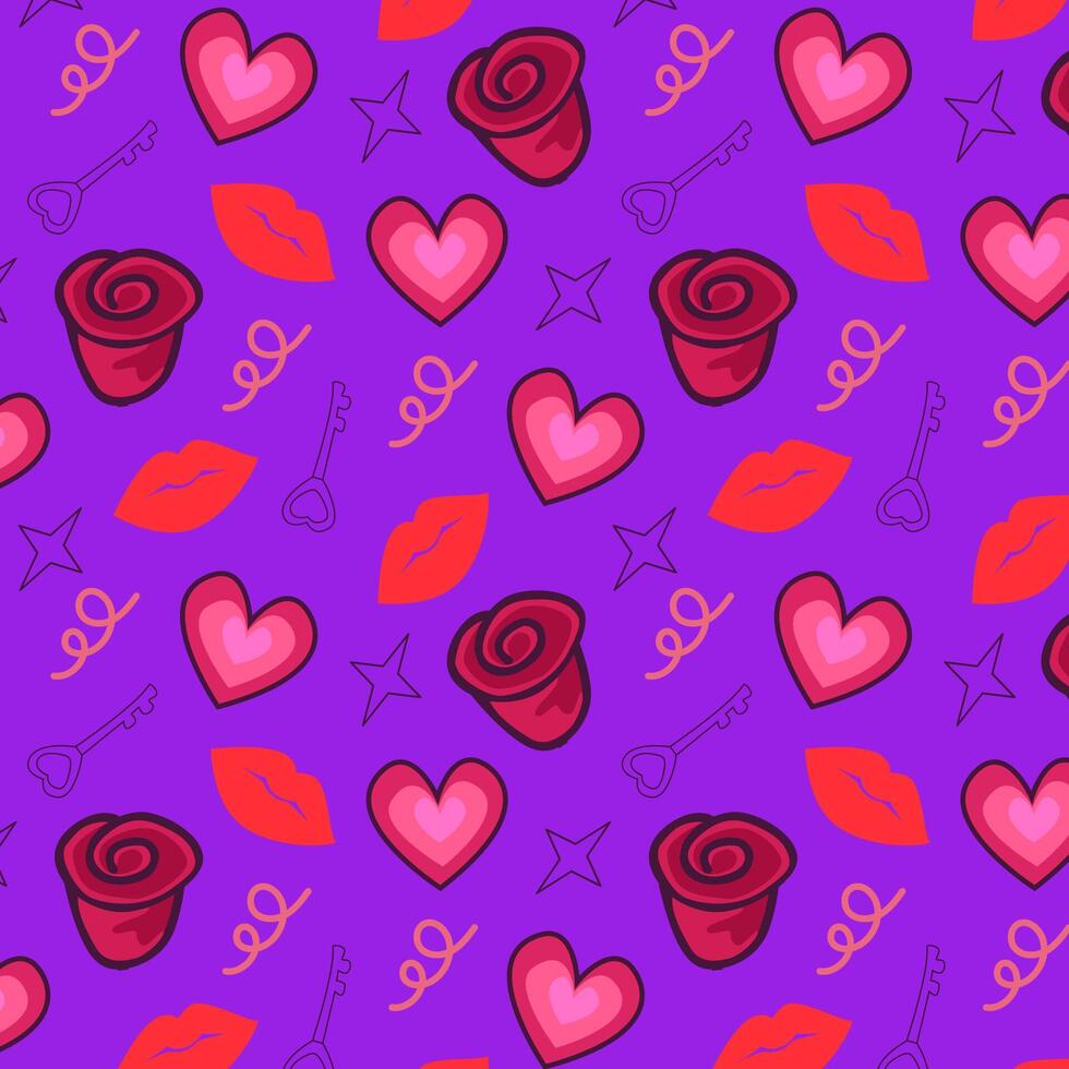 Love pattern featuring roses and pink hearts vector