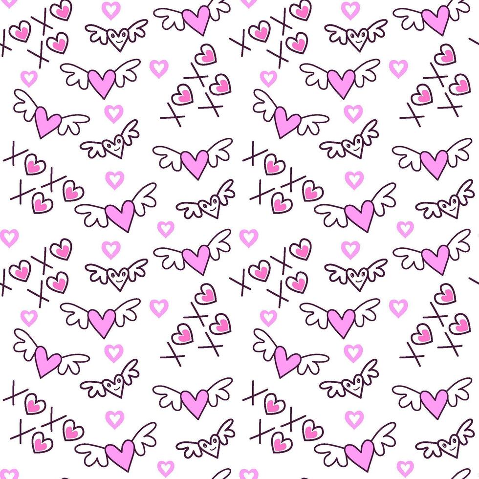 Seamless pattern Valentines day with doodle style  wings vector