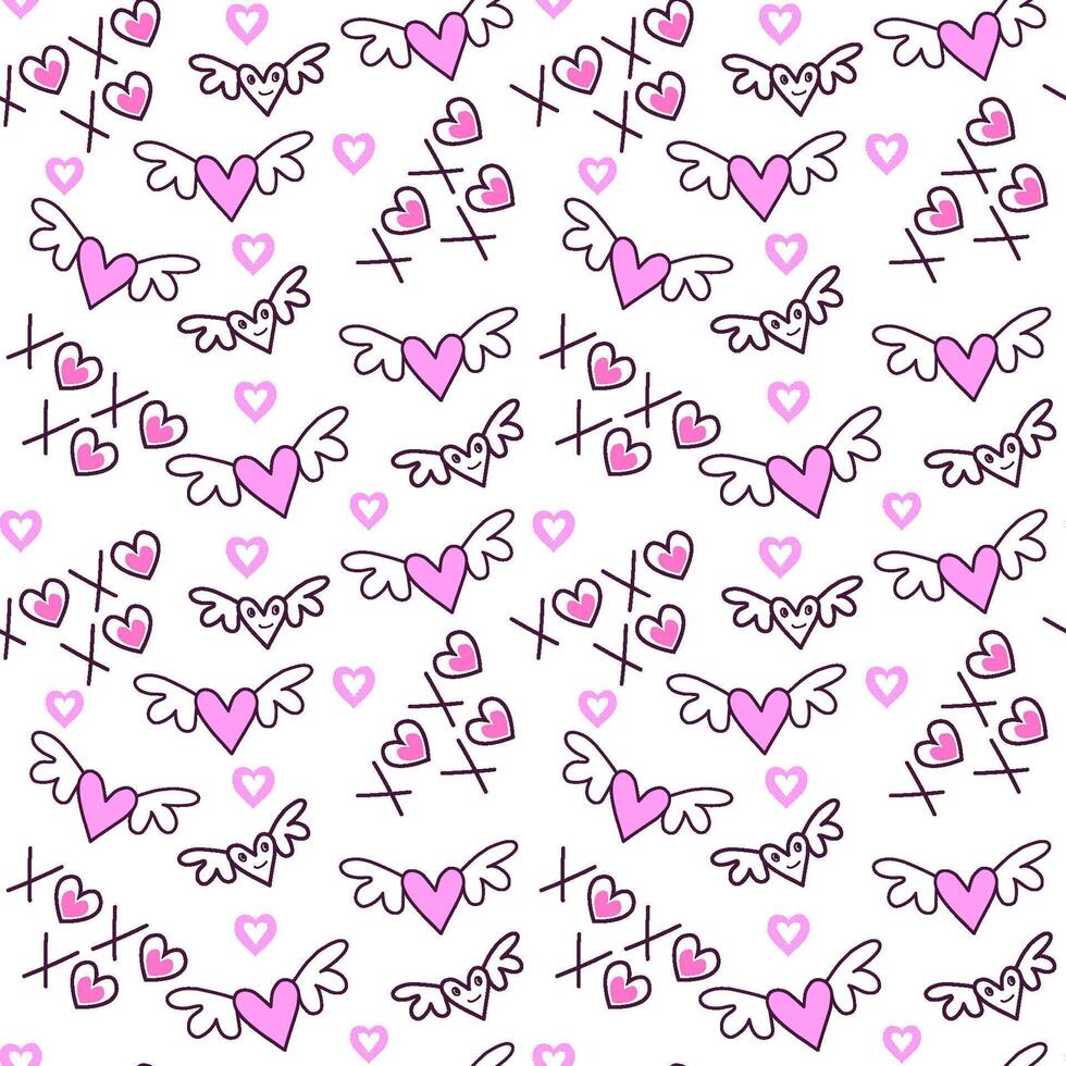 Seamless pattern Valentines day with doodle style  wings vector