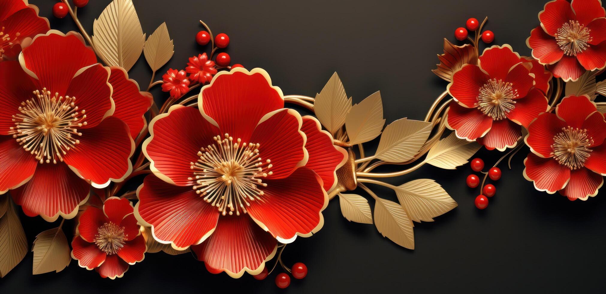 AI generated red and gold flower photo