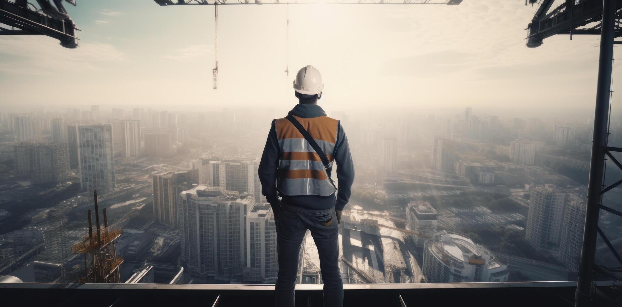 AI generated a construction worker is standing in a city photo