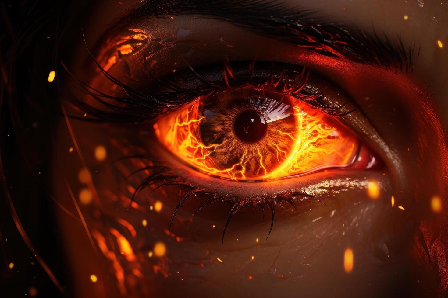 AI generated a woman's eye with fire glowing from inside it photo