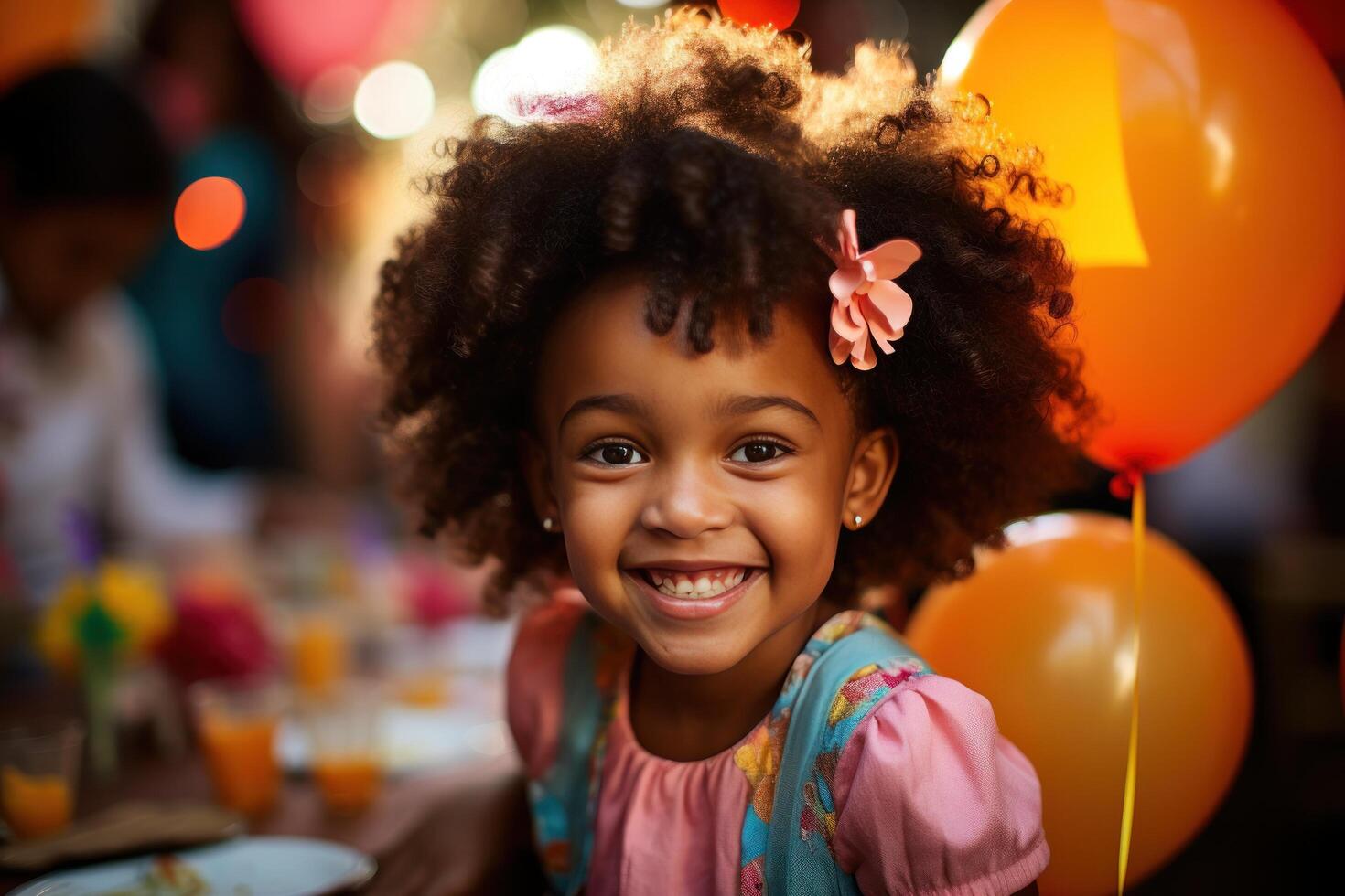 AI generated a little girl is smiling at a birthday party photo