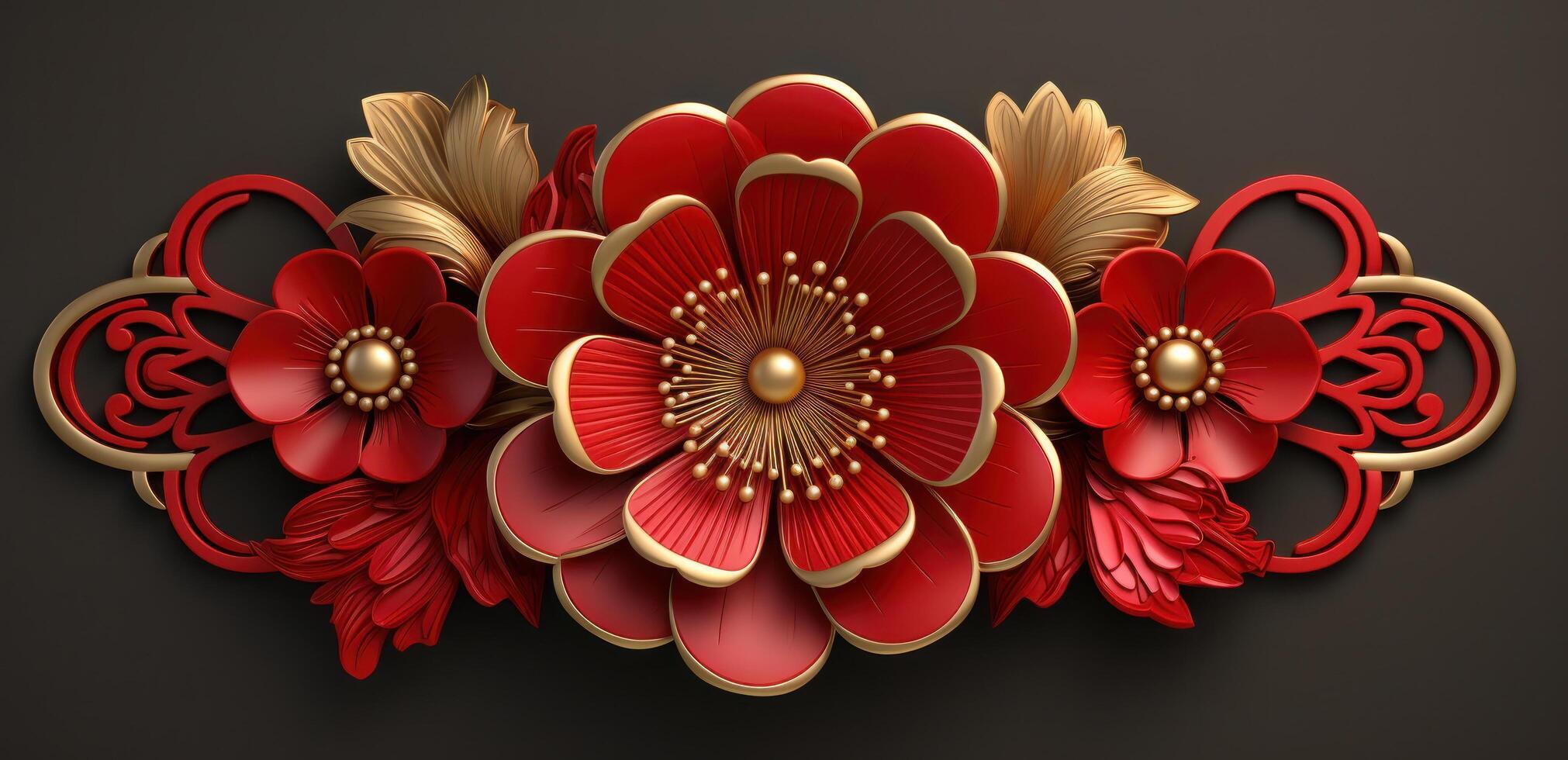 AI generated red and gold flower photo