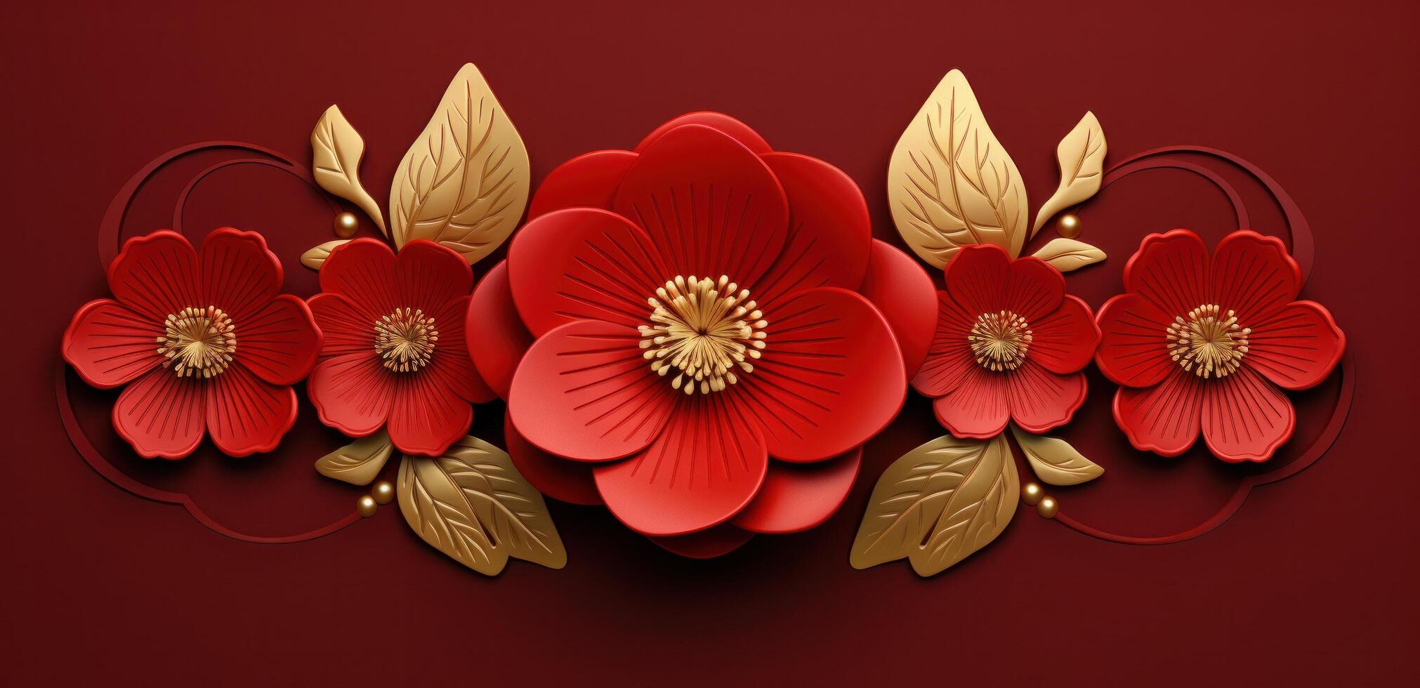 AI generated red and gold flower photo