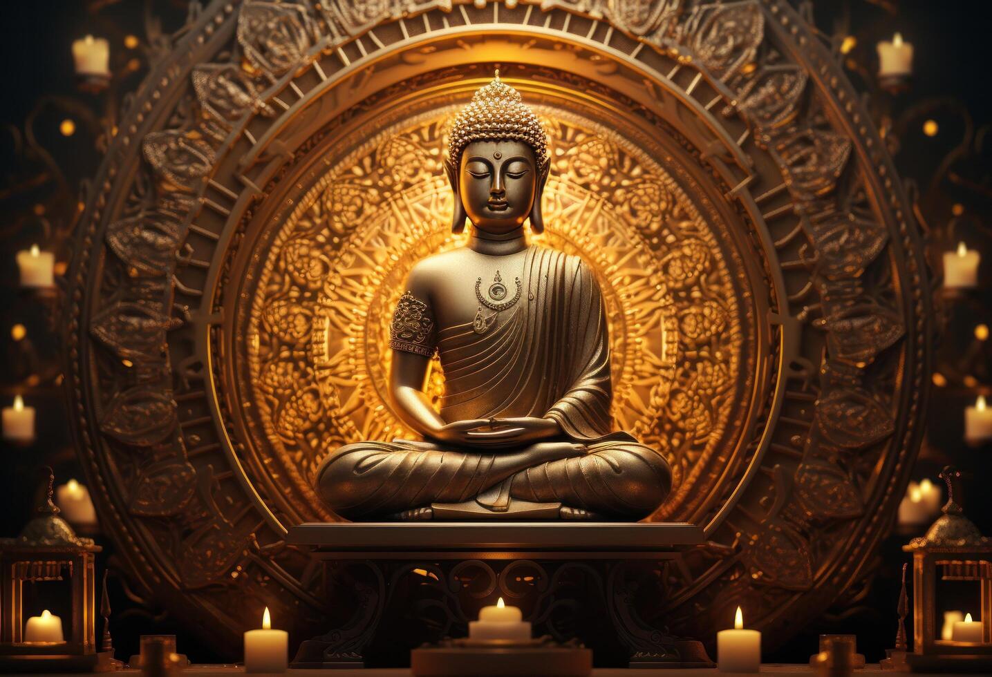 AI generated buddha sitting in a golden frame photo