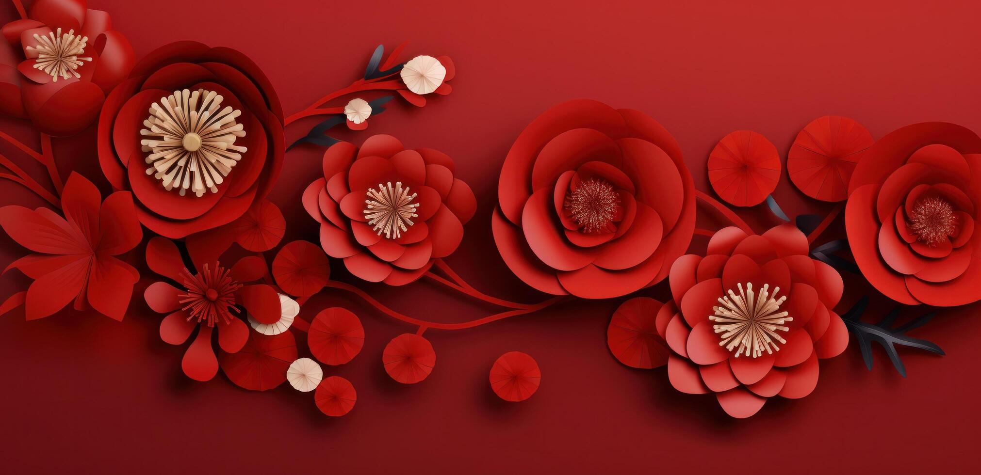 AI generated chinese new year background with flowers photo