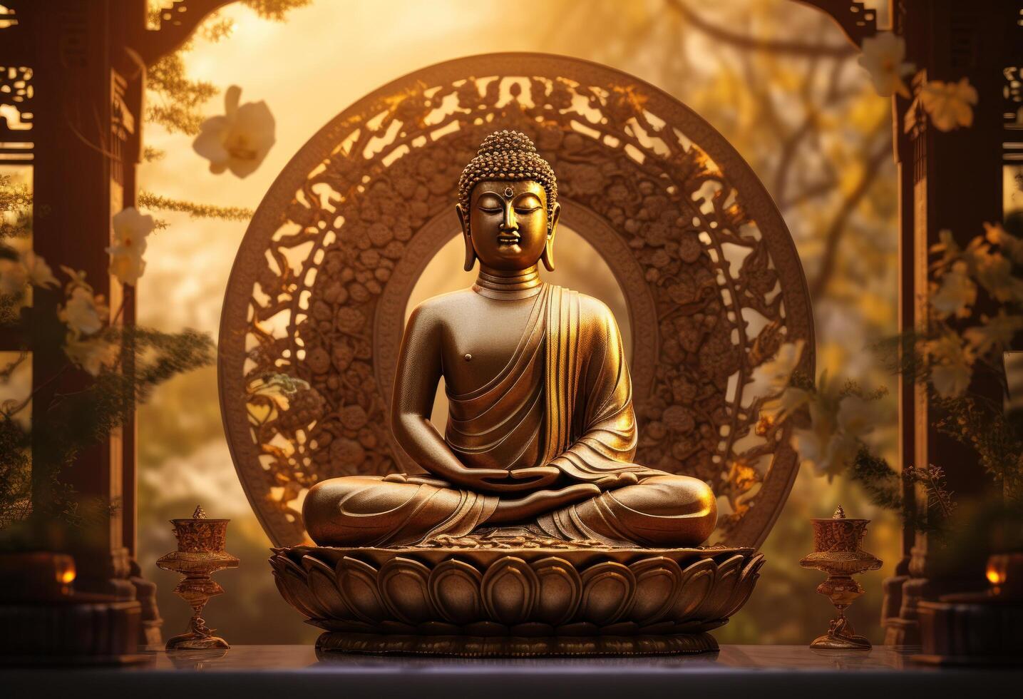 AI generated buddha sitting in a golden frame photo