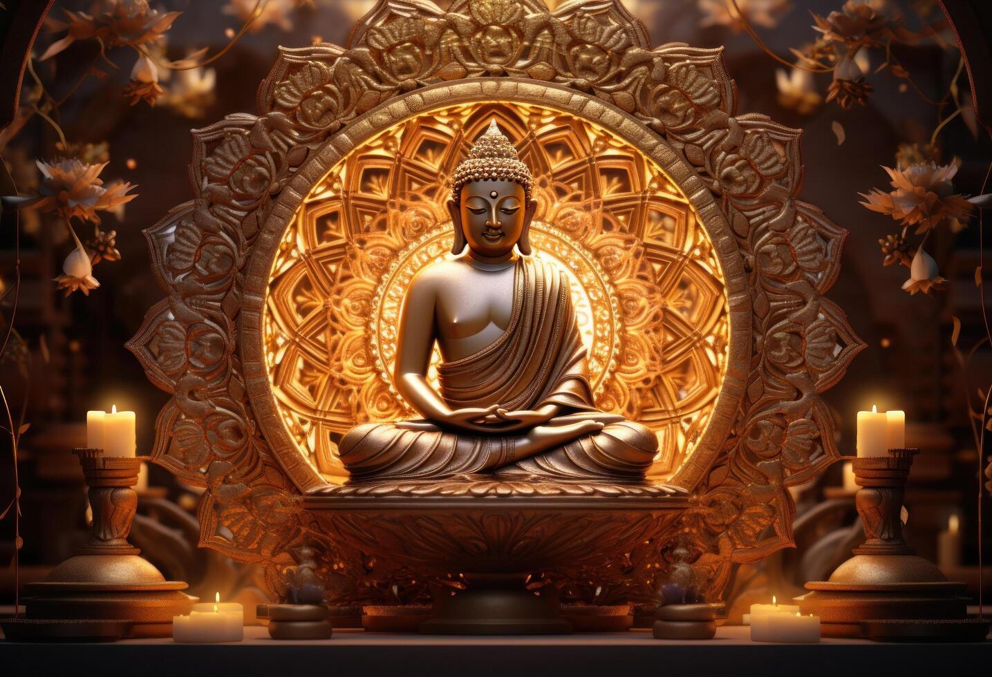 AI generated buddha sitting in a golden frame photo