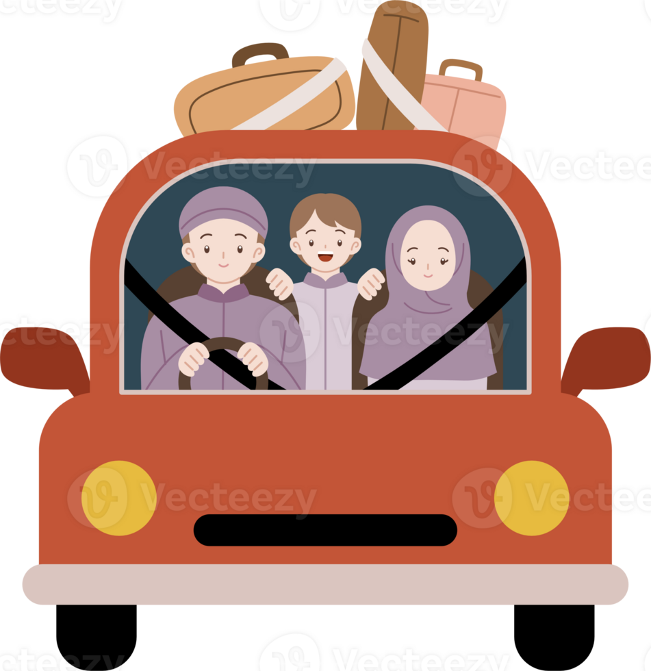 muslim family mudik travelling to celebrate eid mubarak cartoon png