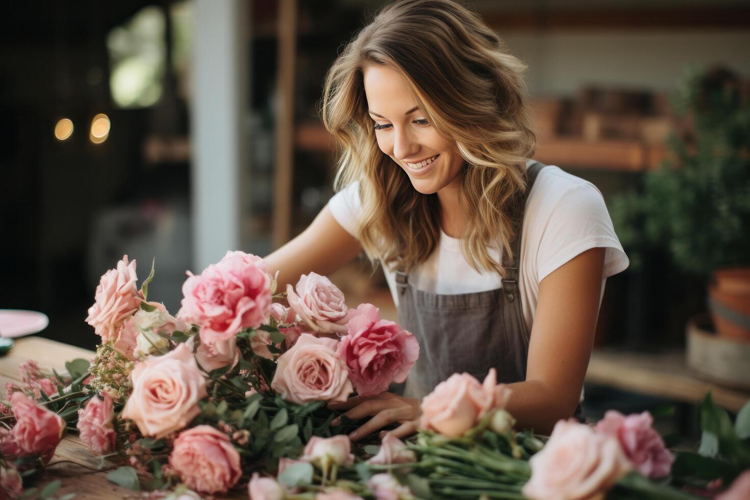 AI generated A hands-on home decor scene where individuals are engaged in creating their own floral wreaths photo