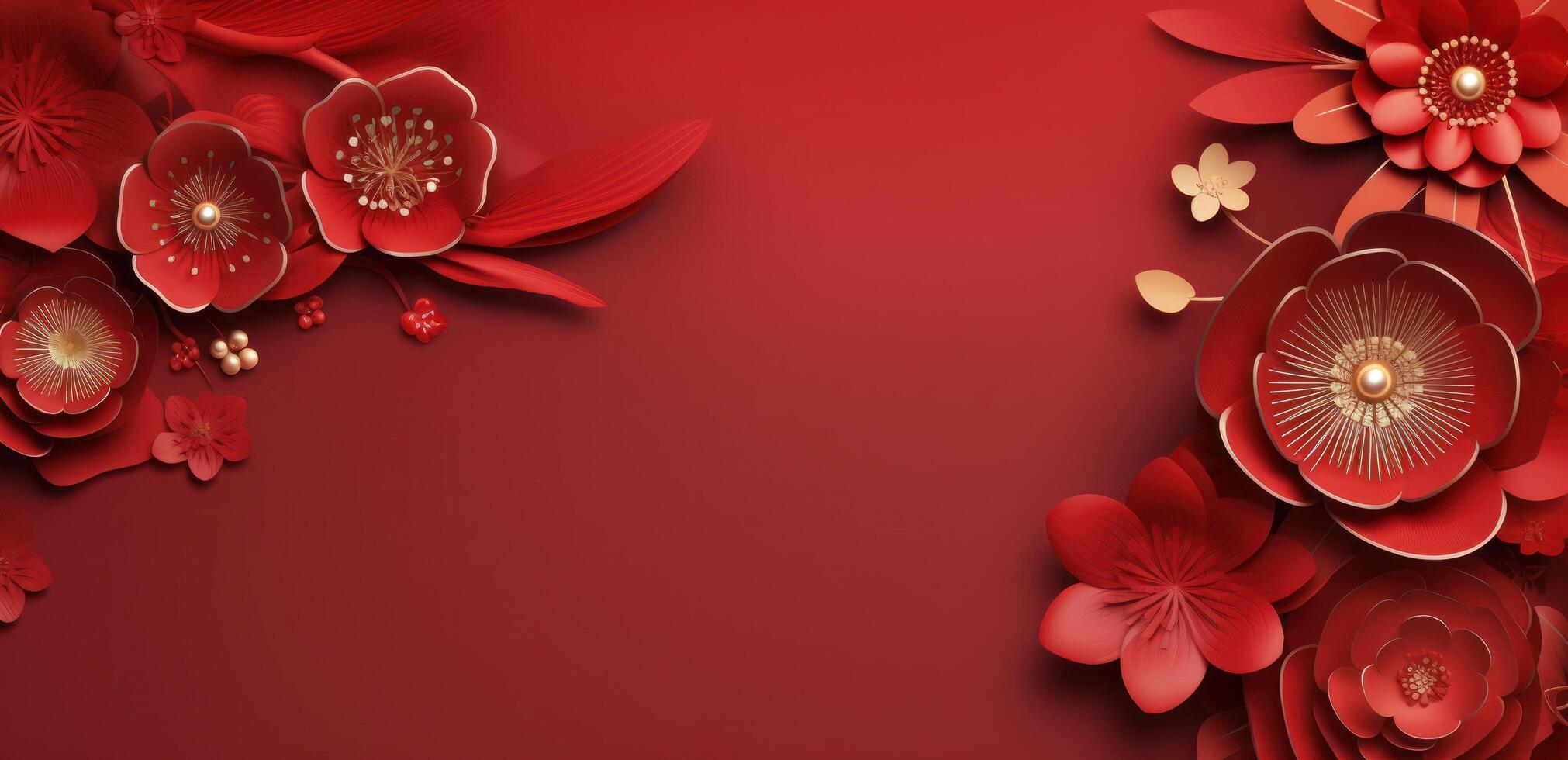 AI generated chinese new year background with flowers photo