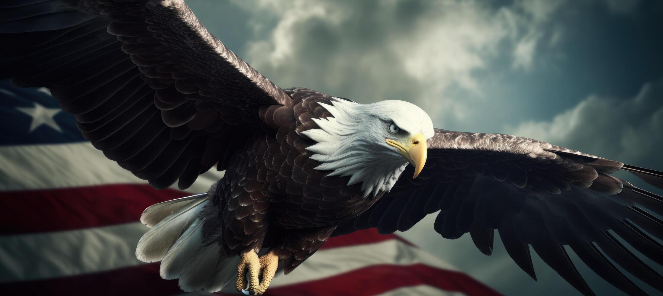 AI generated eagle soaring in an american flag photo