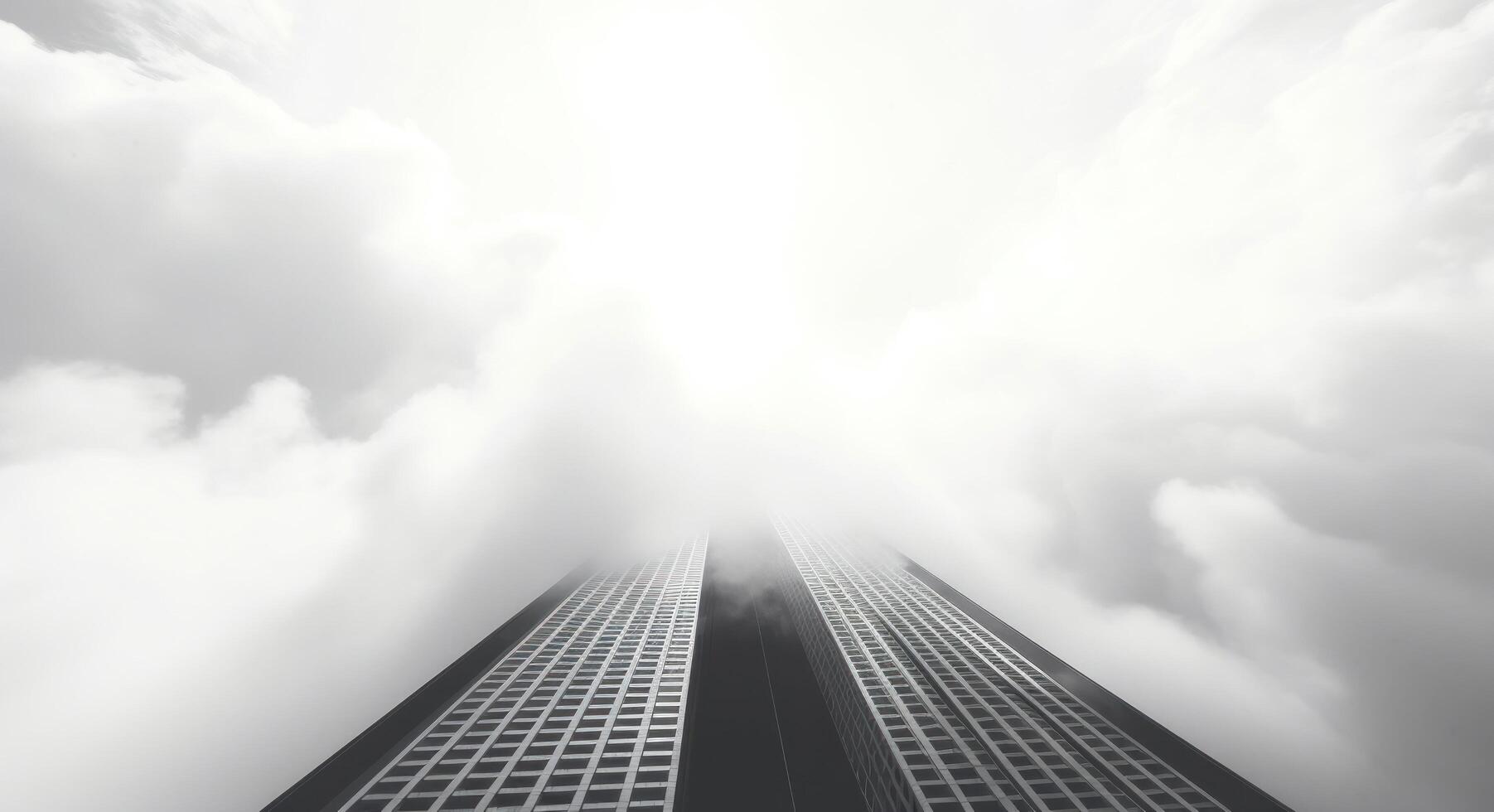 AI generated the top of skyscrapers with cloud cover photo