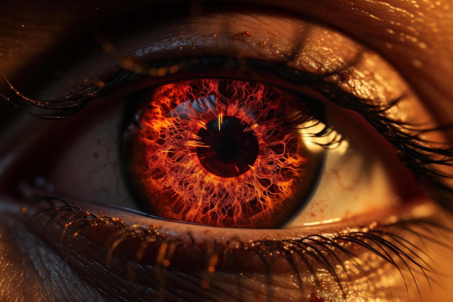 AI generated a person's eye with fire on it photo