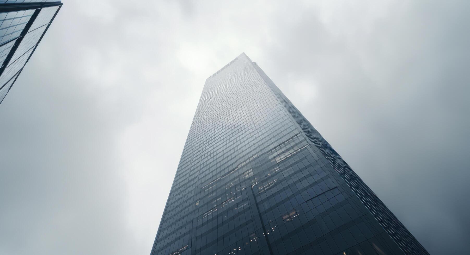 AI generated the top of skyscrapers with cloud cover photo