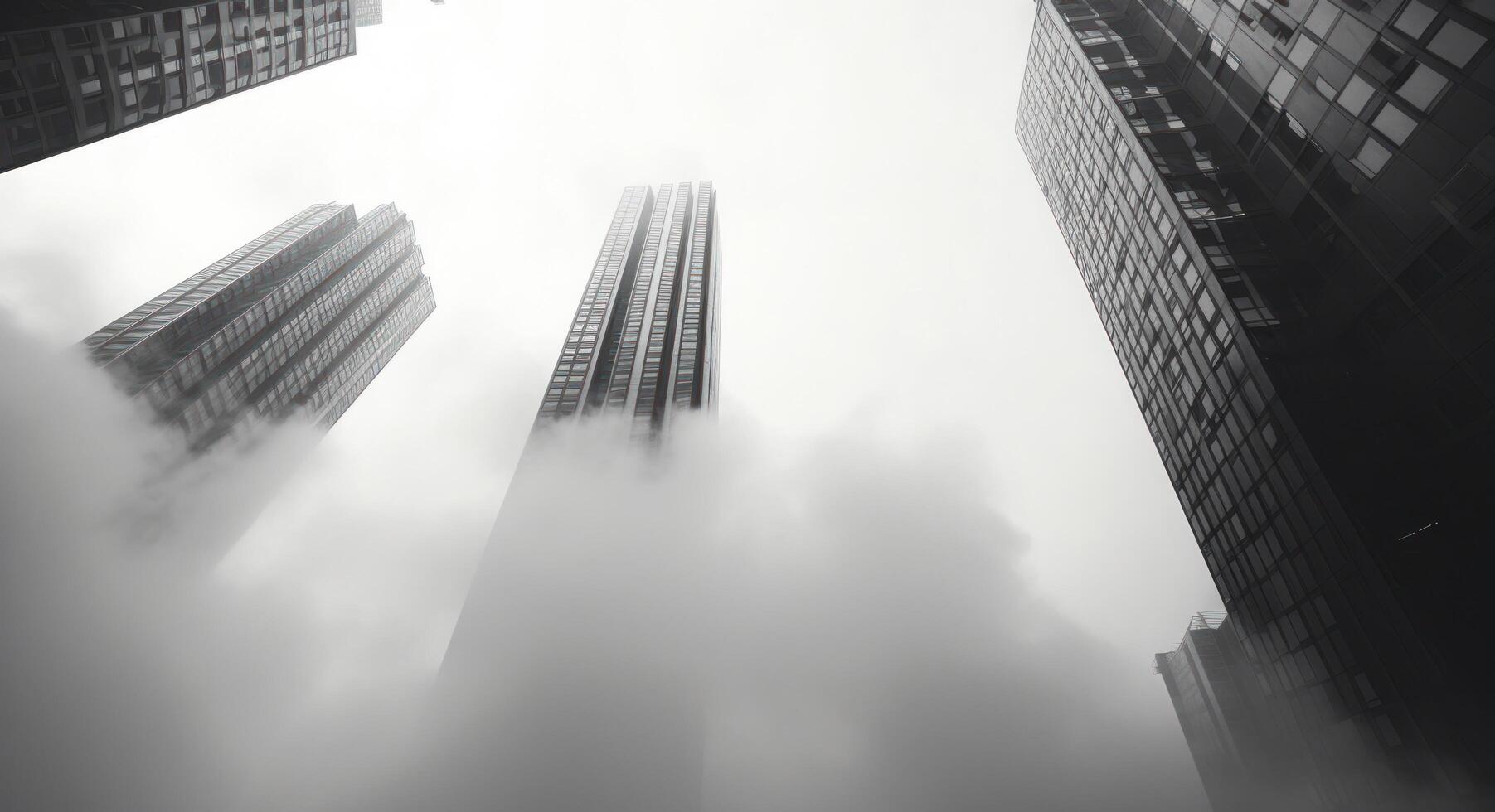 AI generated the top of skyscrapers with cloud cover photo