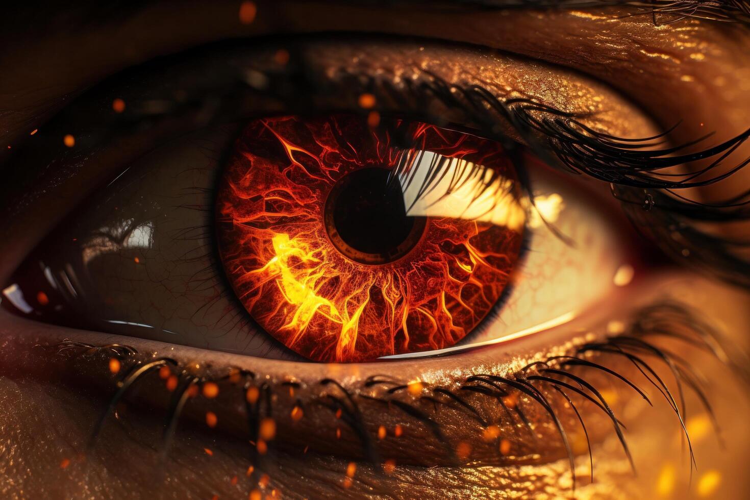 AI generated a person's eye with fire on it photo