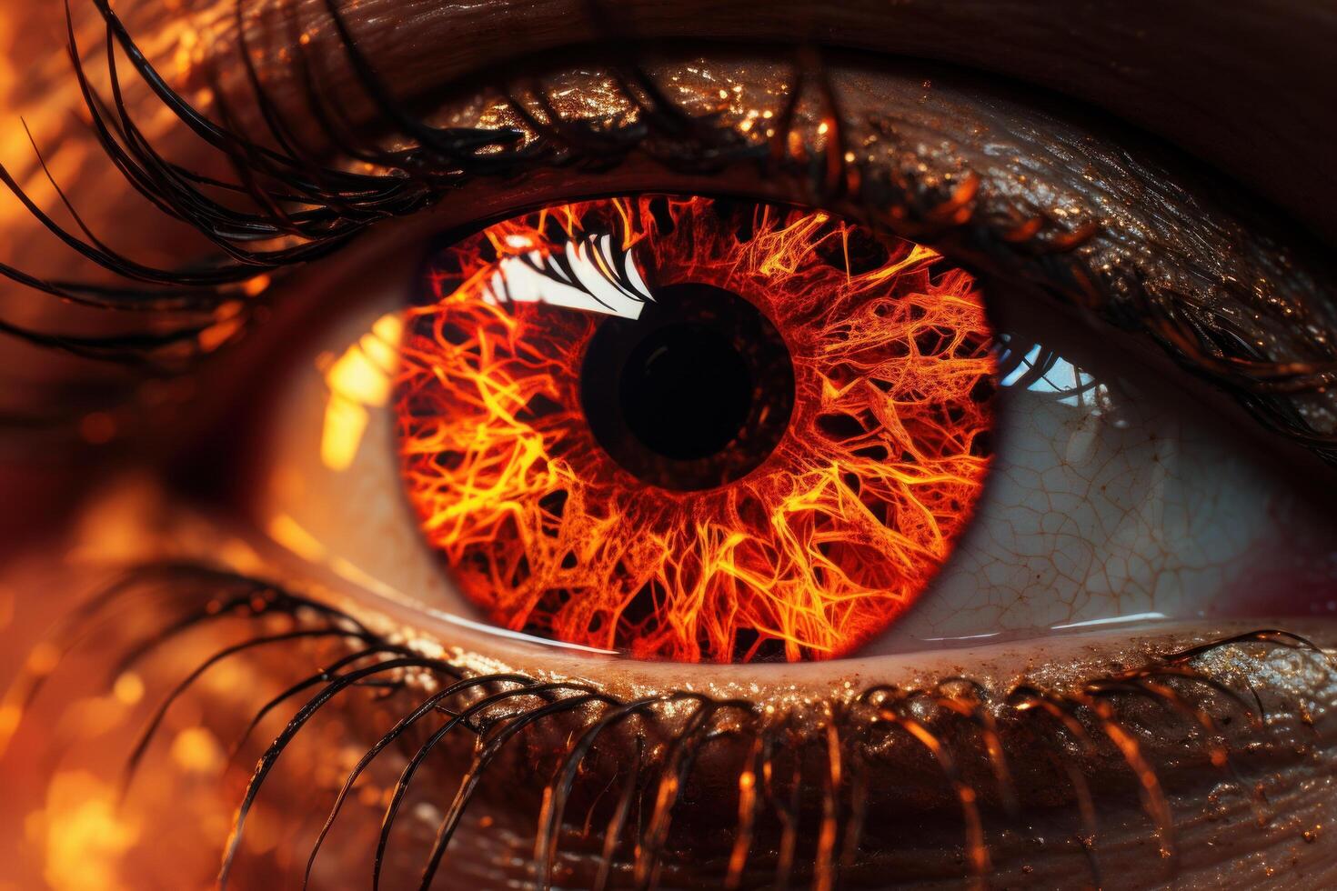 AI generated a person's eye with fire on it photo