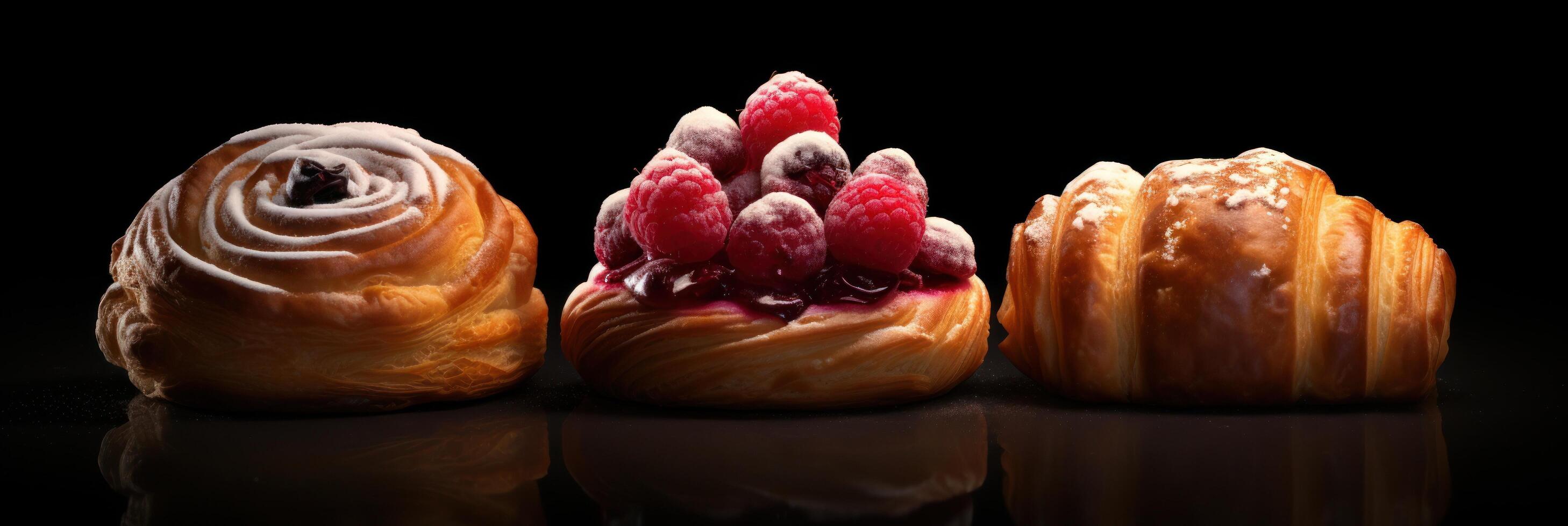 AI generated three different kinds of pastries are shown photo