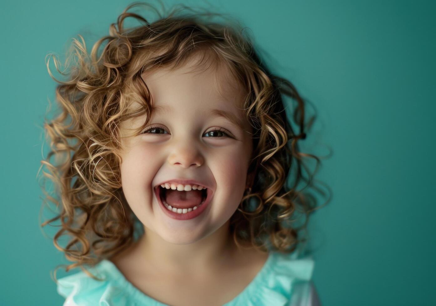 AI generated a little girl with curly hair is laughing photo