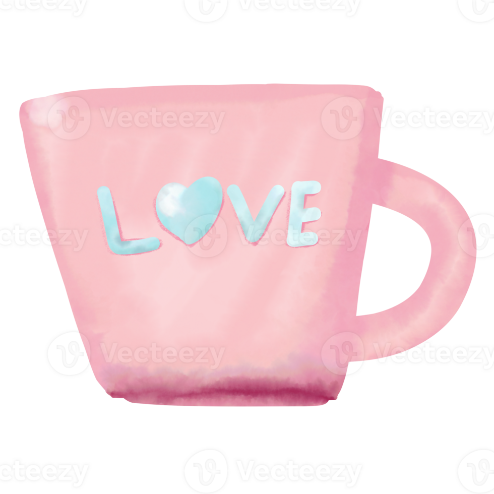 Pink mug with love message,watercolor png