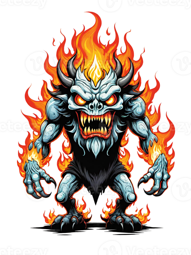 AI generated Flaming monster cartoon style isolated on transparent background png