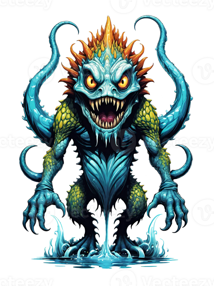 AI generated Fantasy monster in water isolated on transparent background png