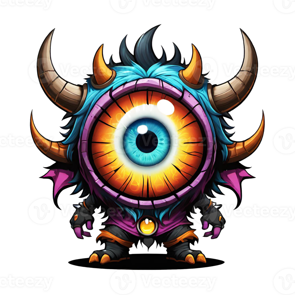 AI generated Monster eye cartoon and horn isolated on transparent background illustration png