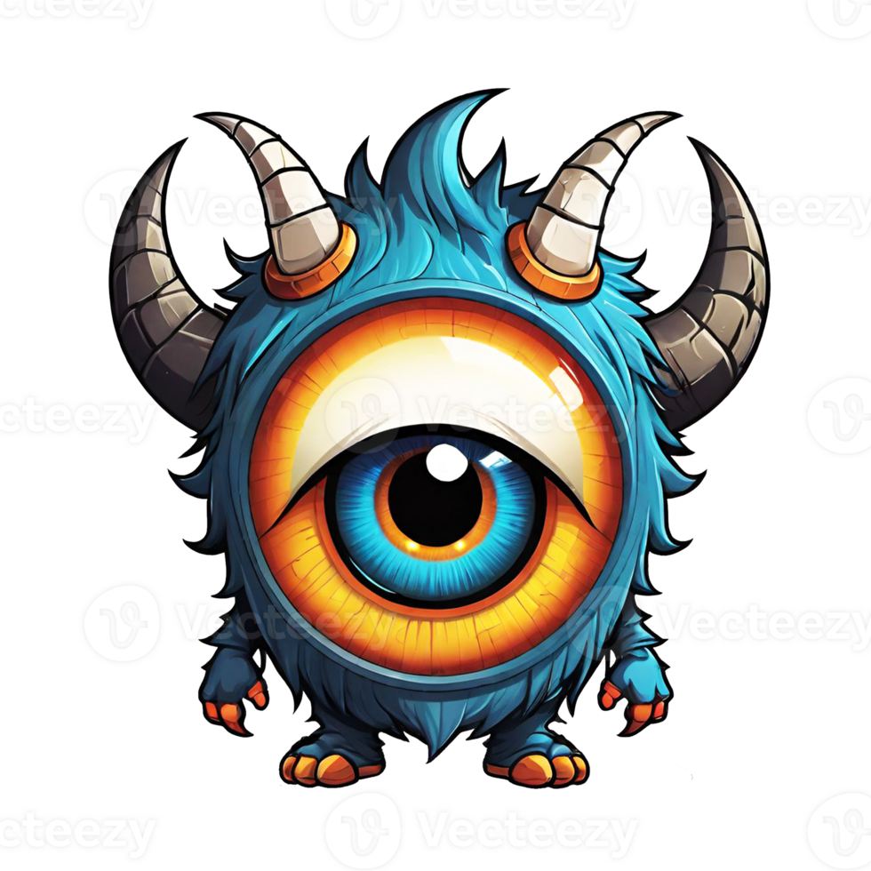 AI generated Cartoon monster with big eye and horn isolated on transparent background