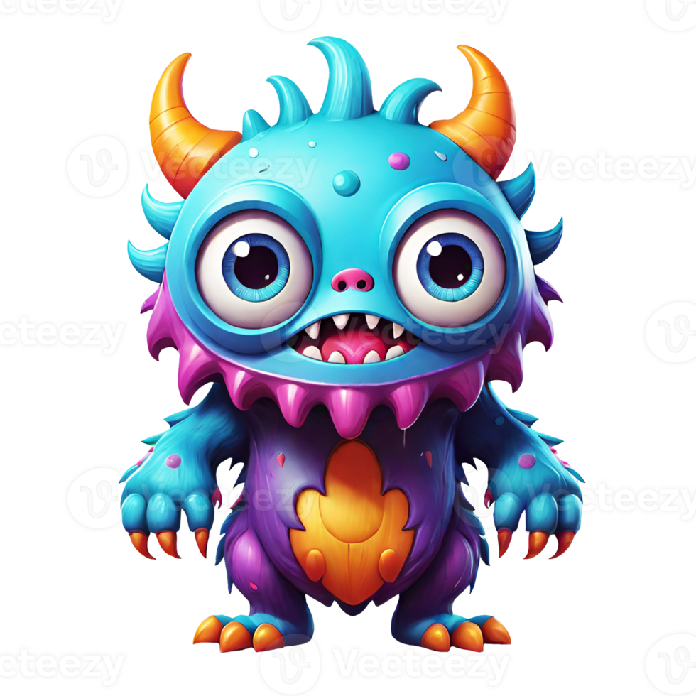 AI generated Funny cartoon 3d monster with horns design isolated on transparent background png