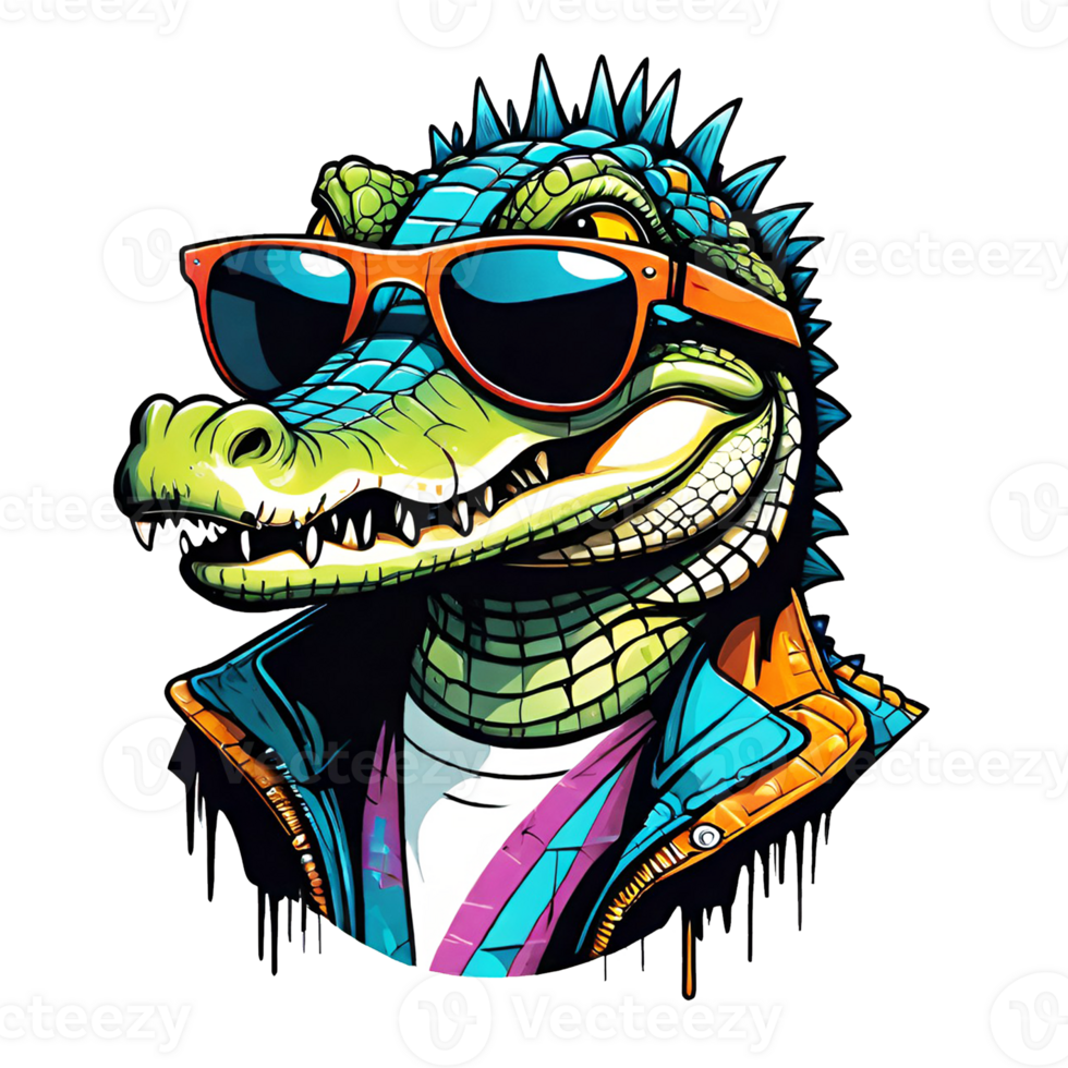 AI generated Crocodile in sunglasses design isolated on transparent background png