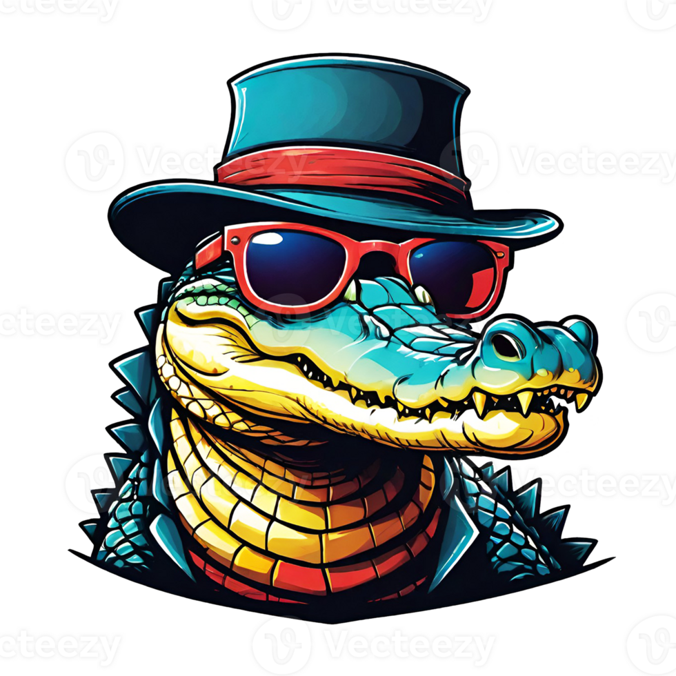 AI generated Crocodile in a hat and sunglasses design isolated on transparent background png