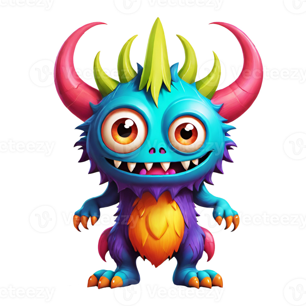 AI generated Funny cartoon 3d monster with horns design isolated on transparent background png