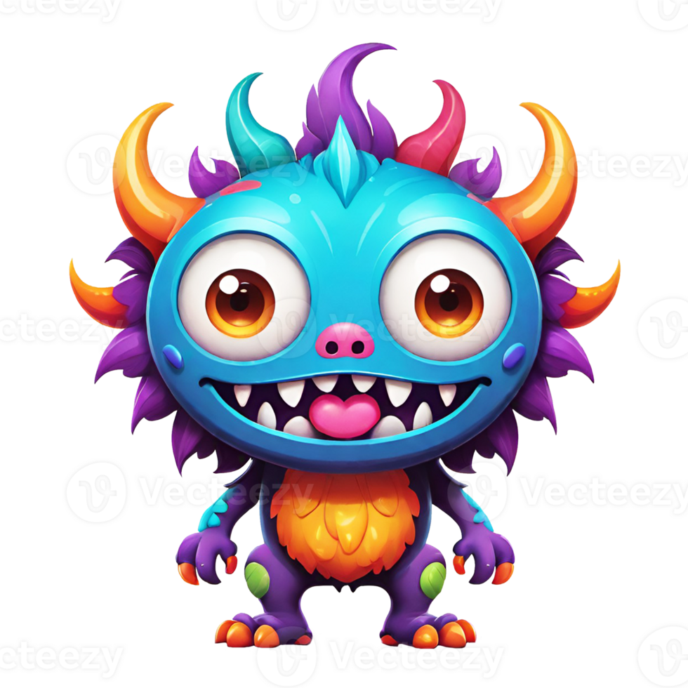 AI generated Funny cartoon 3d monster with horns design isolated on transparent background png