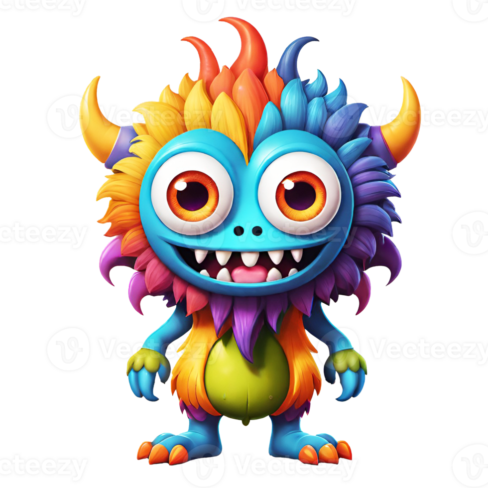 AI generated Funny cartoon 3d monster with horns design isolated on transparent background png
