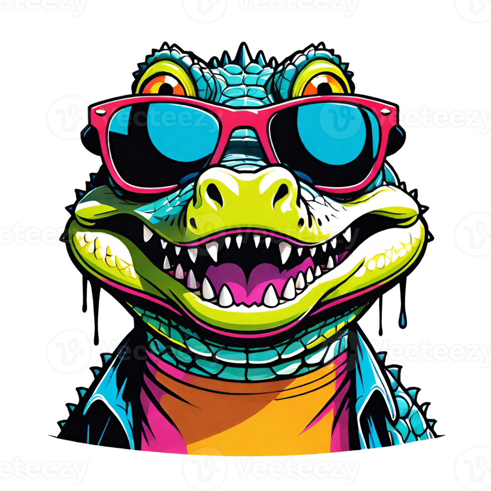 AI generated Crocodile in sunglasses design isolated on transparent background png