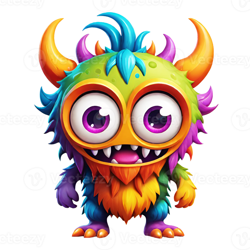 AI generated Funny cartoon 3d monster with horns design isolated on transparent background png