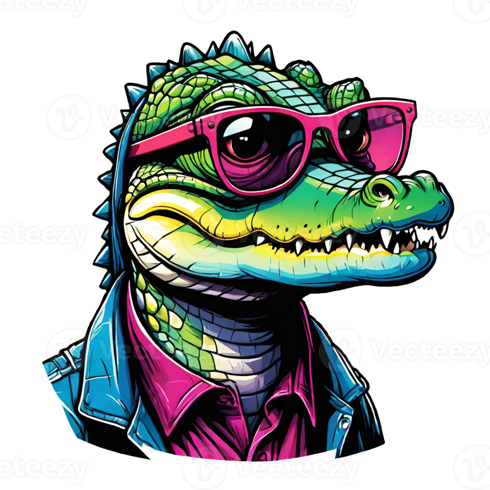 AI generated Crocodile in sunglasses design isolated on transparent background png