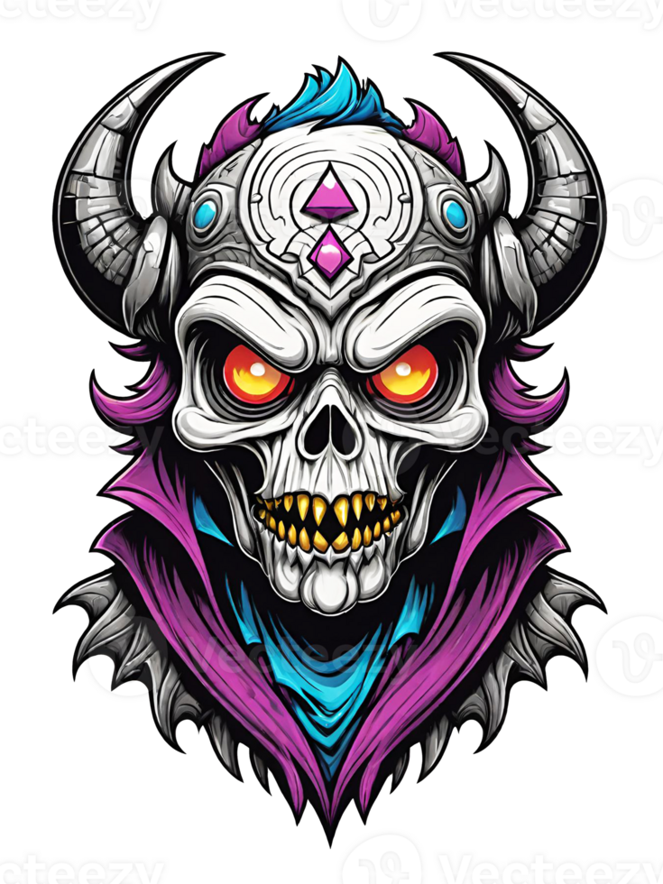 AI generated Devil skull head cartoon style illustration on transparent background png