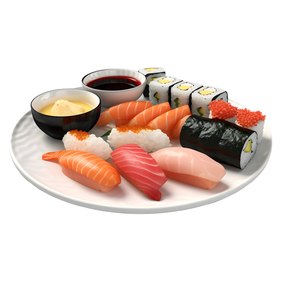 AI generated 3D Rendering of a Japan Famous Dish Sushi on Transparent Background - Ai Generated png