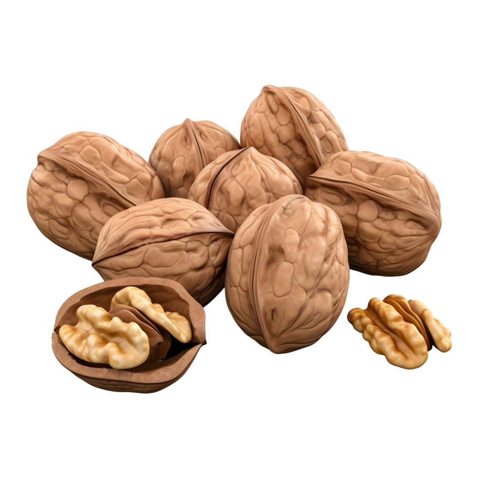 ai generato 3d interpretazione di un' Noci con le foglie su trasparente sfondo - ai generato png