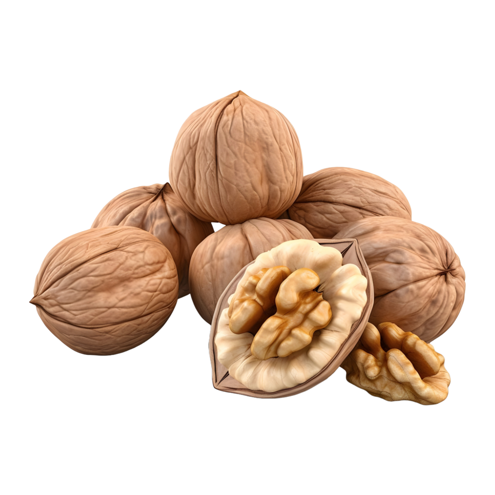 AI generated 3D Rendering of a Walnuts With Leaves on Transparent Background - Ai Generated png