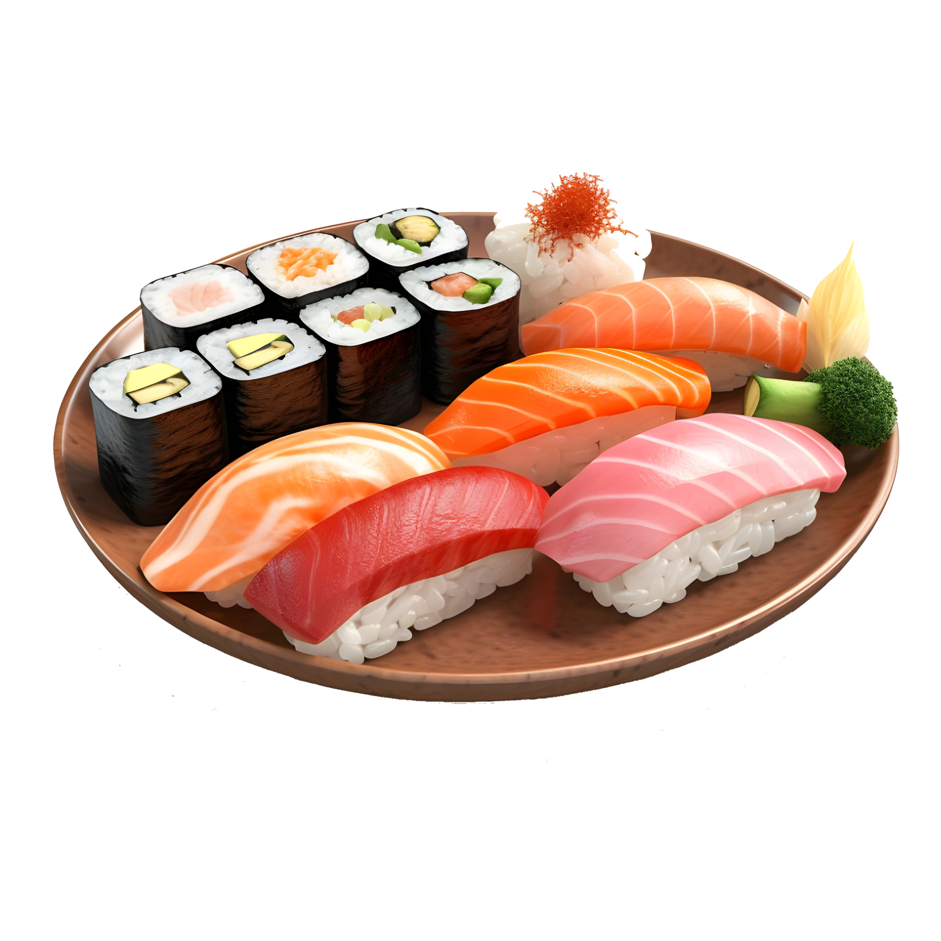 AI Generated 3D Rendering Of A Japan Famous Dish Sushi On Transparent contact-makers-mark