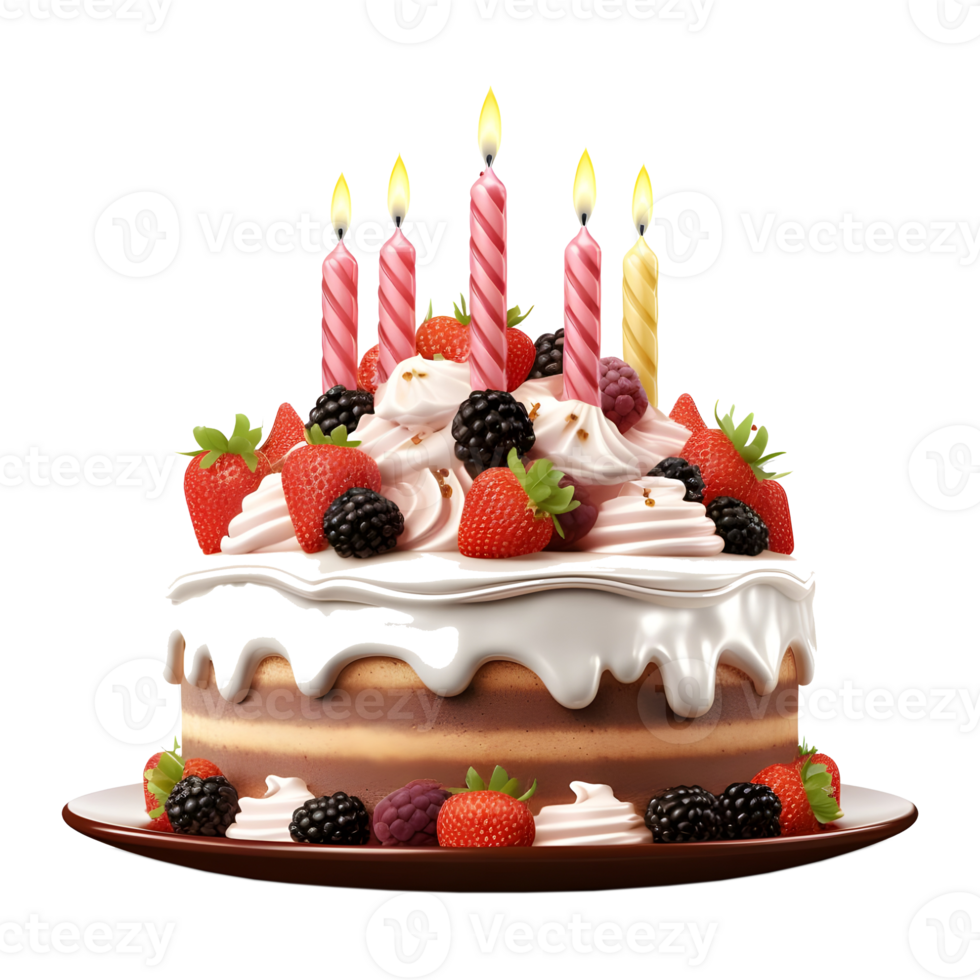 AI generated 3D Rendering of a Birthday Cake With Candles on Transparent Background - Ai Generated png