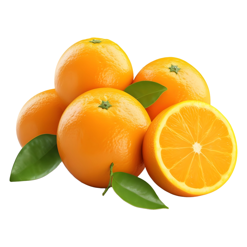 AI generated 3D Rendering of a Oranges with Leaves on Transparent Background - Ai Generated png
