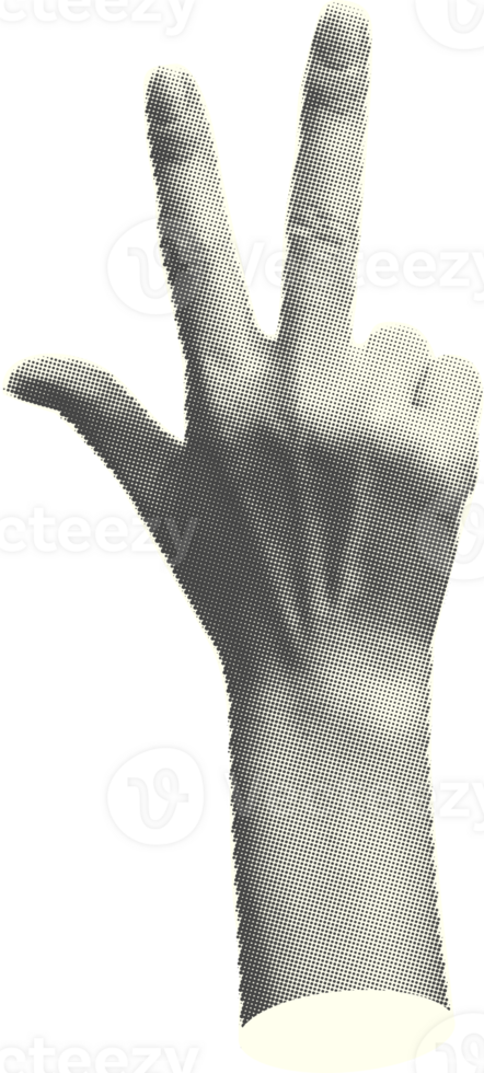 Set of halftone statue hands Trendy creative collage elements showing gestures counting from zero to five isolated yellow background Cut magazine style Contemporary Modern design Vector illustration png