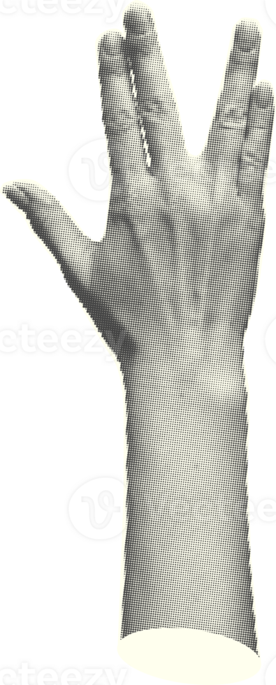 Set of halftone statue hands Trendy creative collage elements showing gestures counting from zero to five isolated yellow background Cut magazine style Contemporary Modern design Vector illustration png