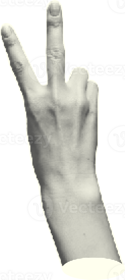 Set of halftone statue hands Trendy creative collage elements showing gestures counting from zero to five isolated yellow background Cut magazine style Contemporary Modern design Vector illustration png