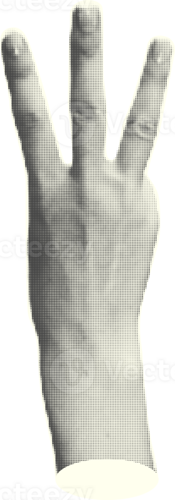 Set of halftone statue hands Trendy creative collage elements showing gestures counting from zero to five isolated yellow background Cut magazine style Contemporary Modern design Vector illustration png